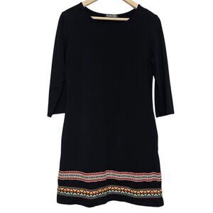 Thanth Embroidered Hem Dress Womens Size Medium 3/4 Sleeve Pullover Minimalist